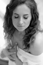 Black and white Gentle stunning young girl close-up portrait Royalty Free Stock Photo