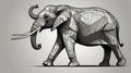black and white geometric elephant illustration Royalty Free Stock Photo