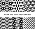 Black and white geometric ikat asian traditional fabric seamless patterns set of six, vector