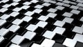 Black and white geometric surface of glossy shiny cubes. 3D rendering of reflective squares connected together in