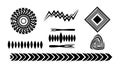 Black and white geometric tribal pattern set with arrows circular spiral and diamond shapes vector art design elements in flat Royalty Free Stock Photo