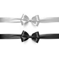 Black and white gift bows, satin isolated glamour bow for birthday and christmas gift box