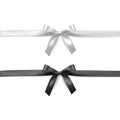 Black and white gift bows, satin isolated glamour bow for birthday and christmas gift box