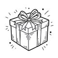 Black and white gift box illustration with ribbon on transparent background Royalty Free Stock Photo