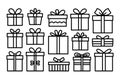 16 black and white gift boxes with bows and patterns Royalty Free Stock Photo