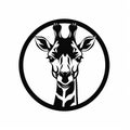 Black And White Giraffe Logo: Realistic Animal Portrait In Circle