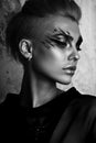 Black and white glamor woman portrait, dark beautiful face