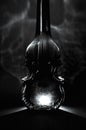 Black and white glass bottle luxurious form of violin with alcoh Royalty Free Stock Photo