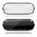Black and white glass buttons with metal frame. Oval 3d icons Royalty Free Stock Photo