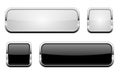 Black and white glass buttons. Shiny rectangle and square 3d web icons