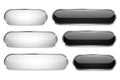 Black and white glass 3d buttons. Oval icons set with thin metal frame Royalty Free Stock Photo