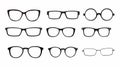 Black and white Glasses frames. Vector Isolated Set of Different Glasses Royalty Free Stock Photo