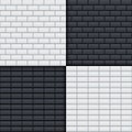 Black and white glossy brick wall with ceramic rectangle tiles seamless patterns. Home interior, bathroom and kitchen Royalty Free Stock Photo