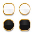 Black and white glossy buttons with gold elements isolated on white background. Royalty Free Stock Photo