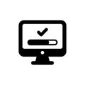 Glyph Style Desktop Computer with Loading Bar and Checkmark Icon Royalty Free Stock Photo