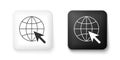 Black and white Go To Web icon isolated on white background. Globe and cursor. Website pictogram. World wide web symbol