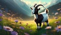 black and white goat on a blooming meadow Royalty Free Stock Photo