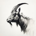 Black And White Goat Drawing In The Style Of Ross Tran