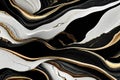 Black white gold liquid 3d abstract marbled background with golden wavy lines. Marble stone texture, jasper. Ornamental art Deco Royalty Free Stock Photo