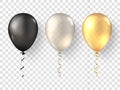 Black, white gold realistic balloons. 3D baloon Royalty Free Stock Photo