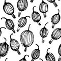 Black and white gooseberry hand drawn pattern