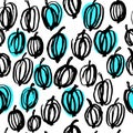 Black and white gooseberry hand drawn pattern.