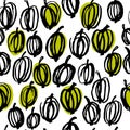 Black and white gooseberry hand drawn pattern.