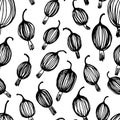 Black and white gooseberry hand drawn pattern.