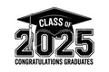 Class of 2025 graduation text with cap diploma and congratulations on black lettering Royalty Free Stock Photo