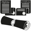 Black and white graduation scroll silhouette set