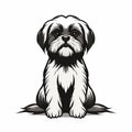 Monochromatic Graphic Design: Shih Tzu Cartoon Dog With Strong Facial Expression