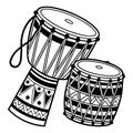 Black and white illustration of two tribal drums percussion Royalty Free Stock Photo