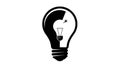 Black and white graphic of a light bulb with a question mark inside and a sparkle, symbolizing ideas and innovation Royalty Free Stock Photo
