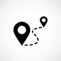 Two location pointers connected by a dashed line Royalty Free Stock Photo