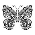 Black and white graphics, decorative butterfly isolated on white background. Royalty Free Stock Photo