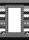 Black, White and Gray Background with layers of designer patterns with Text Area in the center with motif.