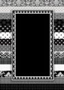 Black, White and Gray Background with layers of designer patterns with Text Area in the center with motif.