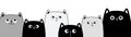 Black white gray cat face head set. Line banner. Cats kittens family. Cute cartoon funny character. Contour doodle. Pet baby