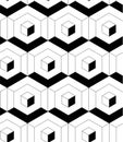 MODERN GEOMETRIC CUBIC SEAMLESS VECTOR PATTERN. CROSSING LINEAR MESH MONOCHROME TEXTURE. HEXAGON POLYGON BACKGROUND Royalty Free Stock Photo