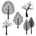 Black white gray vector trees Royalty Free Stock Photo