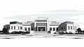 Elegant Black And White Illustration Of A Rationalist Composition Building