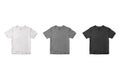 Black, white and grey half sleeves t-shirt mockups isolated on white background.