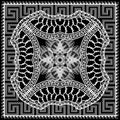 Black and white grid greek vector mandala pattern. Ethnic style lace fishnet ornament. Greek key meanders frame. Tribal Royalty Free Stock Photo