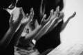 Black and white of group people praying worship believe Royalty Free Stock Photo