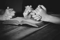 Black and white of group people praying worship believe Royalty Free Stock Photo