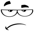 Black And White Grumpy Cartoon Funny Face With Sadness Expression.