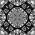 Black and white grunge greek seamless pattern. Vector ornamental abstract background. Repeat backdrop. Symmetrical dirty Royalty Free Stock Photo