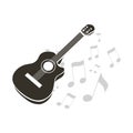 Black and White Guitar and Musical Notes - Design Concept Illustration, Template Isolated on White Royalty Free Stock Photo