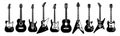 Black and white guitars. Acoustic and electric guitar outline musical instruments Vector isolated set