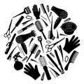 Black and white hairdresser tools concept